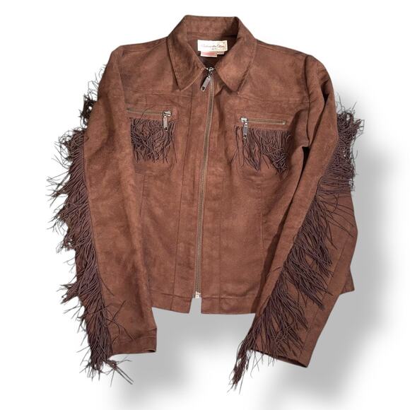 Vintage Panhandle Slim Faux Suede Leather Fringe Jacket Western Cowgirl Small - Picture 3 of 10